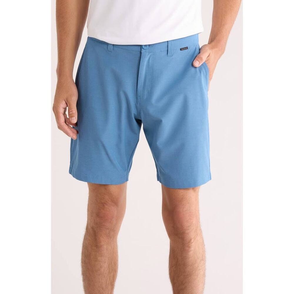 Travis Mathew Men's Waylay Shorts 36 Cotton Blend Heather Blue Pockets Logo
